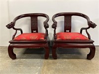 Pair carved Asian chairs