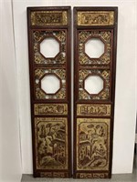 Pair ornate carved Asian panels
