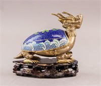 Chinese Fine Cloisonne Dragon Turtle on Stand