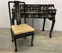 Chinese lacquer and hard stone desk and chair