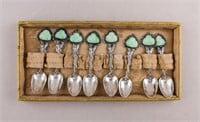 Chinese Green Jadeite Buddha Silver Spoons 8pc