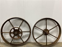 Pair heavy cast iron wagon wheels