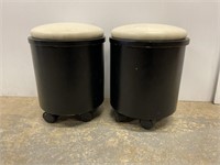 Pair black lacquer, stools on casters