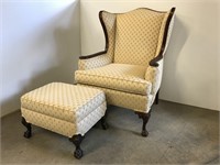 Beautiful mahogany upholstered wing back chair