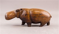 French Wooden Carved Hippo Sculpture