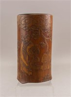 Chinese Old Bamboo Carved Lu Dongbin Brushpot