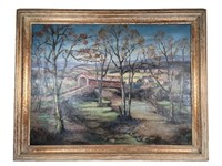 Covered Bridge Landscape Painting