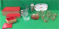 ROSALINE FRANCE GLASS, BAMBOO BOXES RED LAQUER
