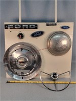Vintage Ford Car Hub Caps, Clock, Steering Wheel,