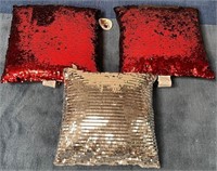 11 - SEQUIN RED AND GOLD ACCENT PILLOWS