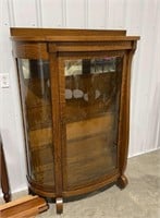 Antique Oak Curved Glass Cabinet