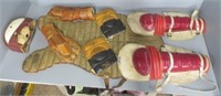 Vintage baseball gloves, knee pads, etc.