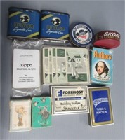 Playing cards, cigarette case, etc.