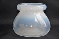 Opalescent Hand Blown White Glass Vase W/Pontil.