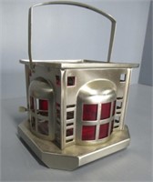 Vintage red glass and metal tea kettle heater.