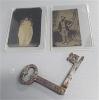 (2) Tin types portraits and skeleton folding key.