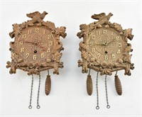 Pair of Carved Wood Cuckoo Clocks