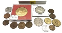 Lot, assorted tokens and coins with silver, 15 pcs