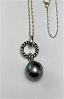 18" Sterling Chain/Lg Tehetian Pearl Pendant 6 Gr