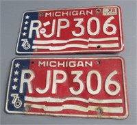 Pair of matching 1976 Michigan license plates.