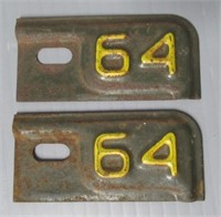 (2) Vintage Metal License Plate 1964 Tabs.