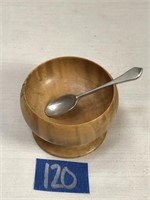 Wooden Footed Bowl w/ Pewter Spoon