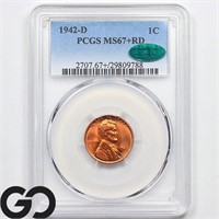 1942-D Lincoln Cent Wheat Penny, PCGS/CAC MS67+ RD