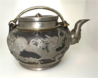 Chinese 19th Century Earthenware and Pewter Teapot