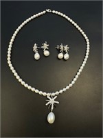 Sterling silver pearl necklace &earrings