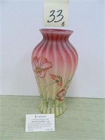 Fenton 2001 Meadows Poppy Topaz Amberina Vase