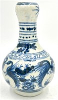 Oriental Blue and White Egret Motif Vase