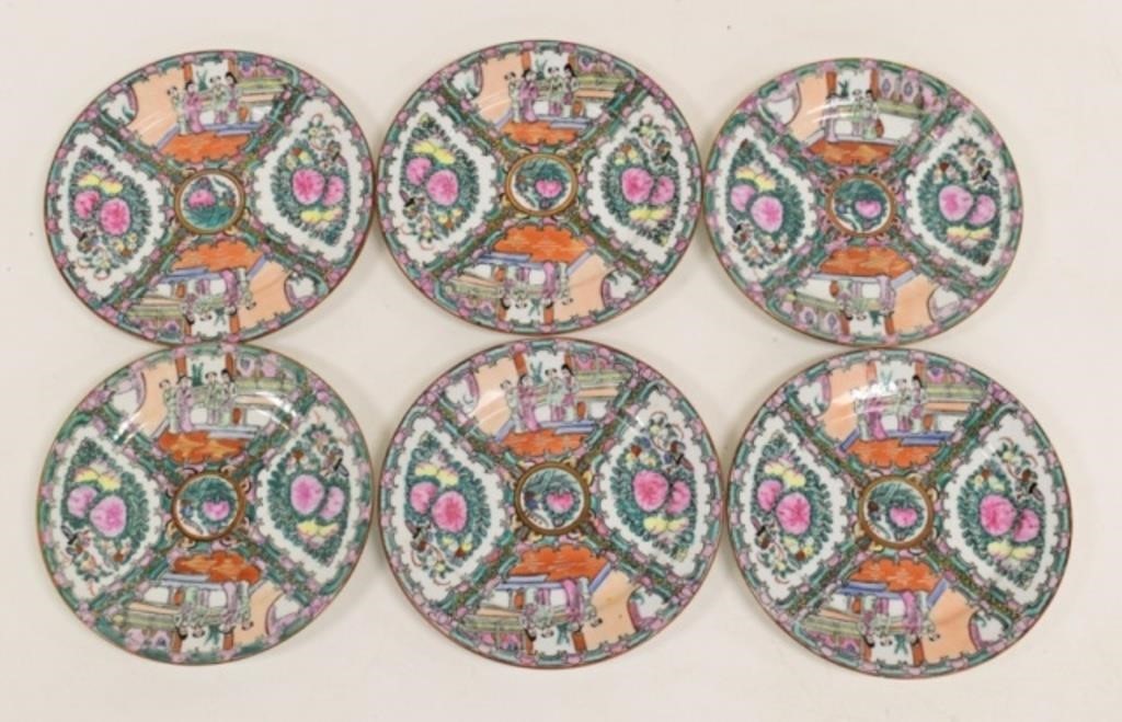 6 Chinese Rose Medallion Dinner Plates