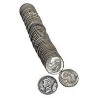 1943-1964 Mixed Roll of US Silver Dimes [50