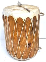 Native American Wood and Leather Drum with Mallet