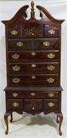 Queen Anne bonnet top mahogany highboy