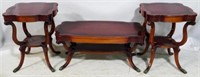 Mahogany leather top 3 pc coffee table set