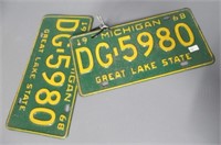 Pair of 1968 Michigan license plates.