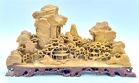 Chinese Hand Carved Soapstone Mountain Village