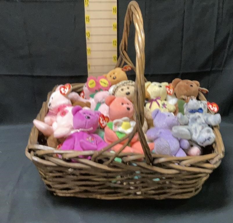 Basket of (26) Beanie Baby Bears