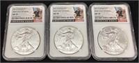 (3) 2017 SILVER AMERICAN EAGLES, FIRST DAY OF