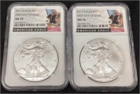 (2) 2017 SILVER AMERICAN EAGLES, FIRST DAY OF