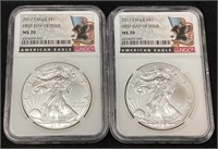 (2) 2017 SILVER AMERICAN EAGLES, FIRST DAY OF