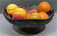 ANTIQUE STONE FRUIT IN METAL CENTER BOWL