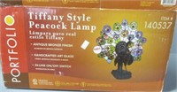 Tiffany style peacock lamp with box.