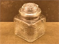 Square Sunburst Clear Glass Lidded Vanity Jar