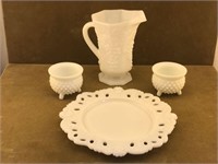 Lot of Four Assorted Vintage Milk Glass Pieces