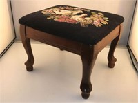Antique Walnut Foot Stool with Needlepoint Top