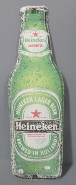 Tin Heineken bottle sign. Measures: 22" Tall.