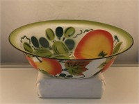 1950'S Enamelware Large Fall Harvest Painted Bowl