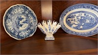 3 blueware pcs blue transferware